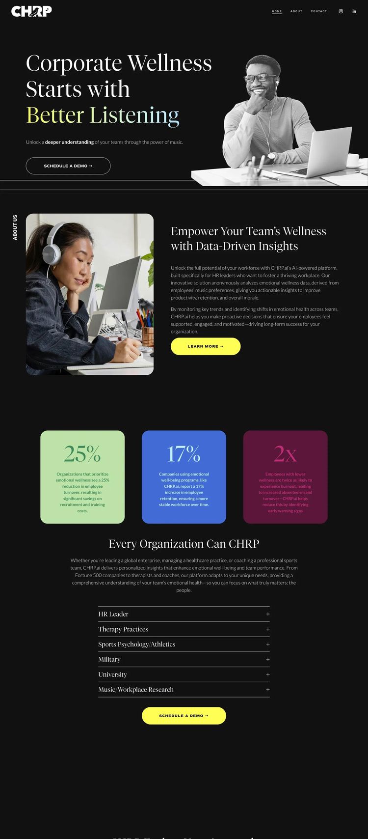 Screenshot 2 of CHRP (Example Squarespace AI and Machine Learning Website)