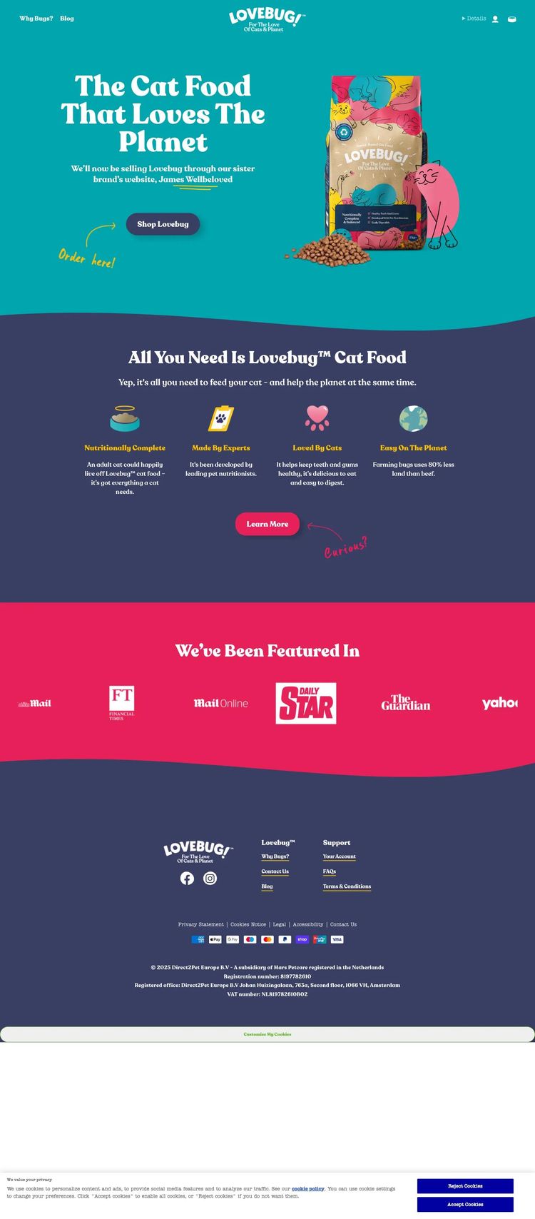 Screenshot 1 of Lovebug Pet Food (Example Shopify Food and Beverage Website)
