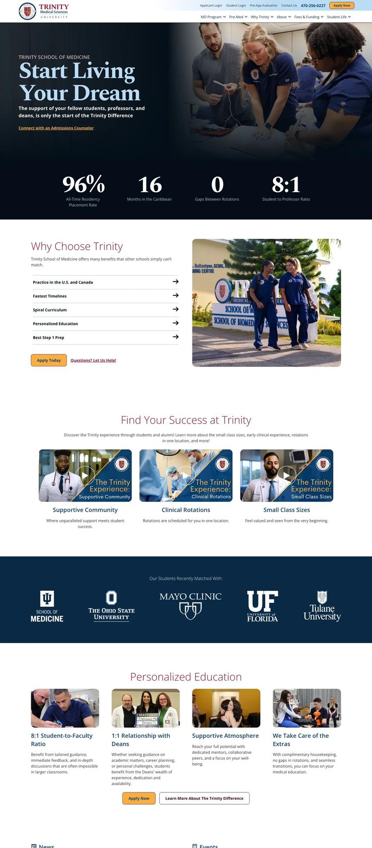 Screenshot 2 of Trinity School of Medicine (Example Webflow Educational Institution Website)