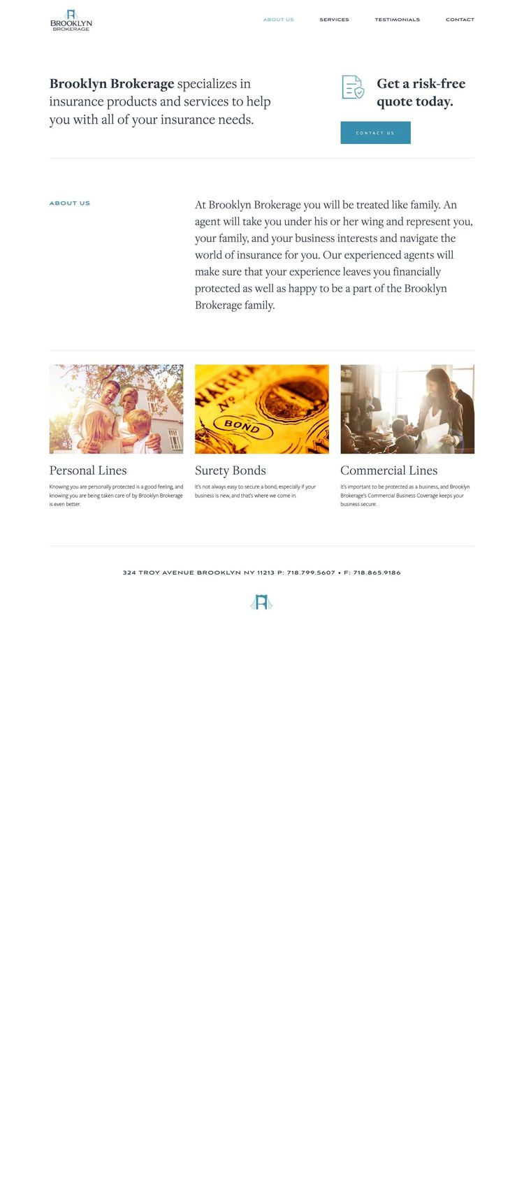 Screenshot 1 of Brooklyn Brokerage (Example Squarespace Insurance Agent Website)