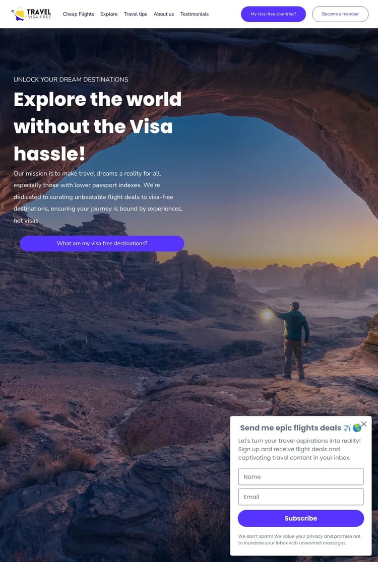 Screenshot 1 of Travel Visa Free (Example Sanity Website)