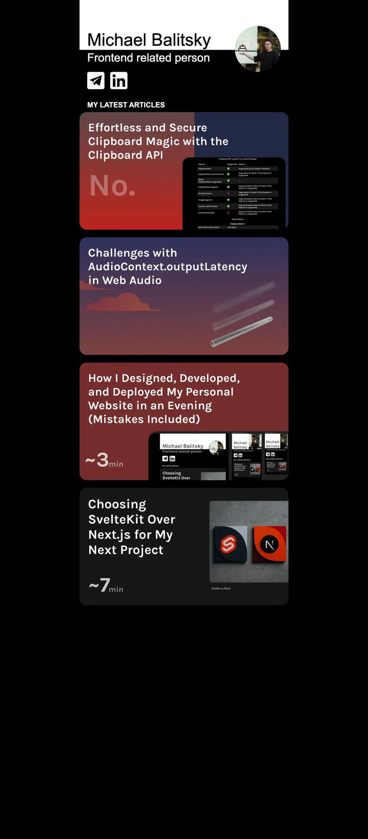 Screenshot 2 of Michael Balitsky (Example Svelte Blog Website)