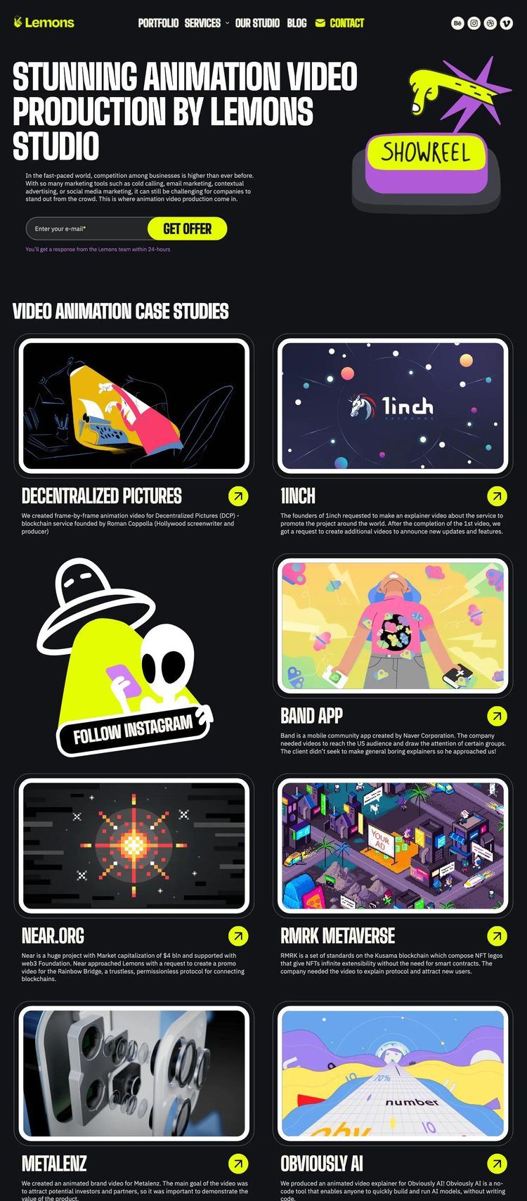 Screenshot 2 of Lemons Studio (Example Webflow Design Agency/Studio Website)