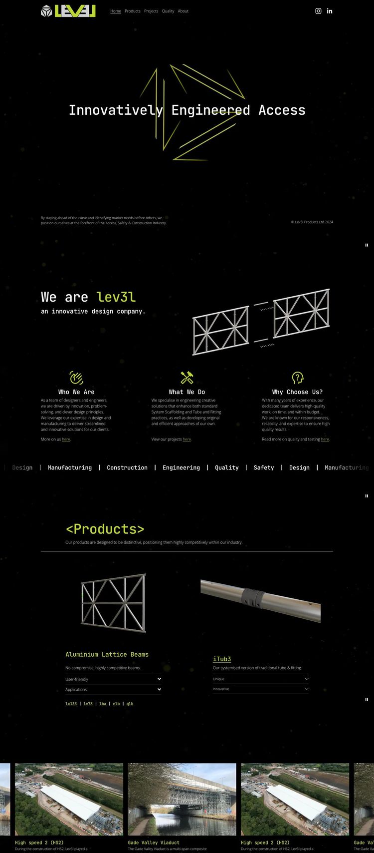 Screenshot 2 of Lev3l Products Ltd (Example Squarespace Construction Website)