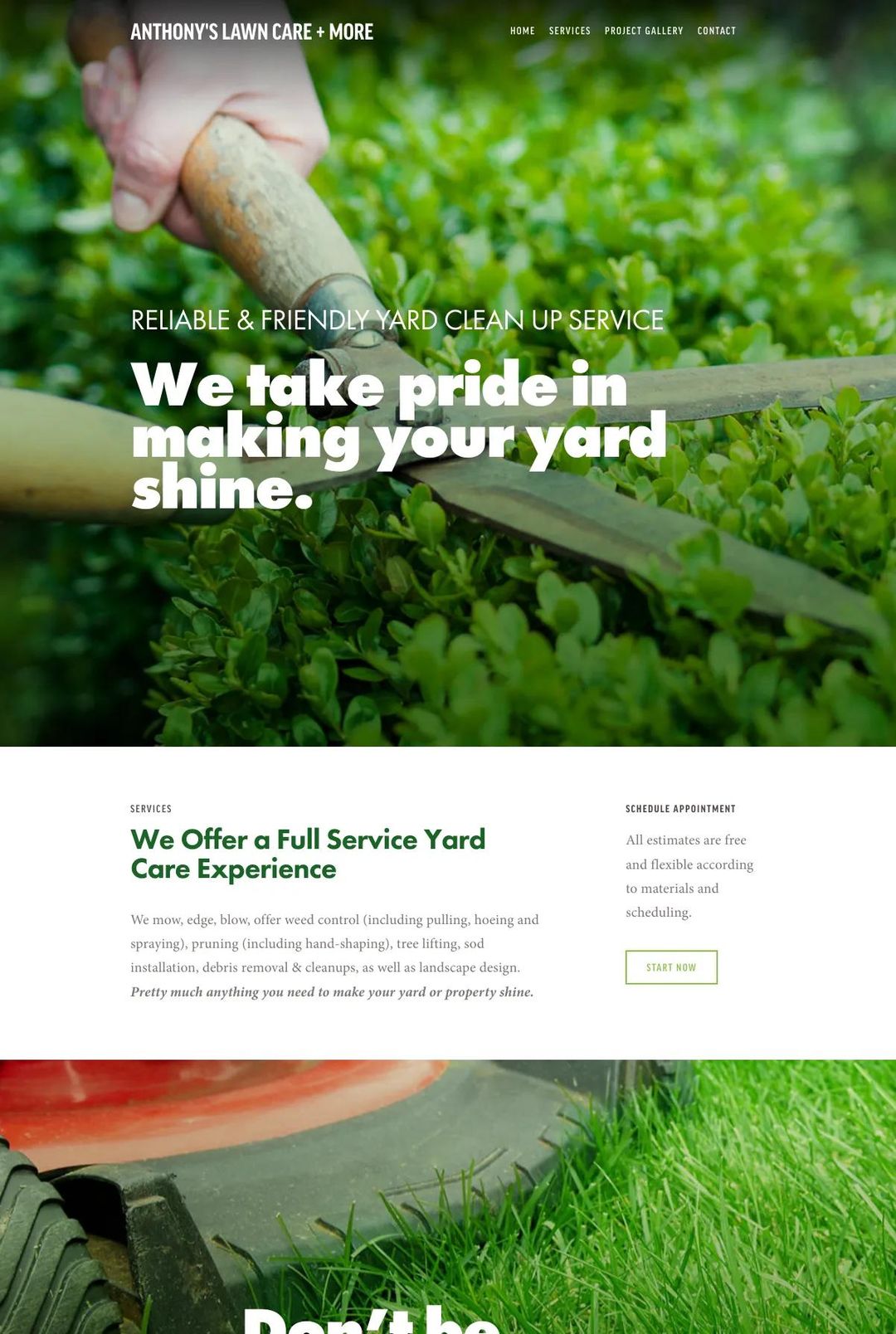 Screenshot 1 of Anthony's Lawn Care + More (Example Squarespace Lawn Care Website)