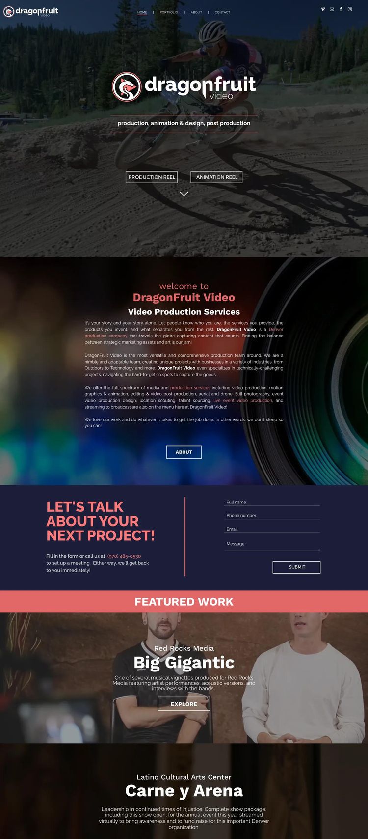 Screenshot 1 of DragonFruit Video (Example Duda Videographer Website)