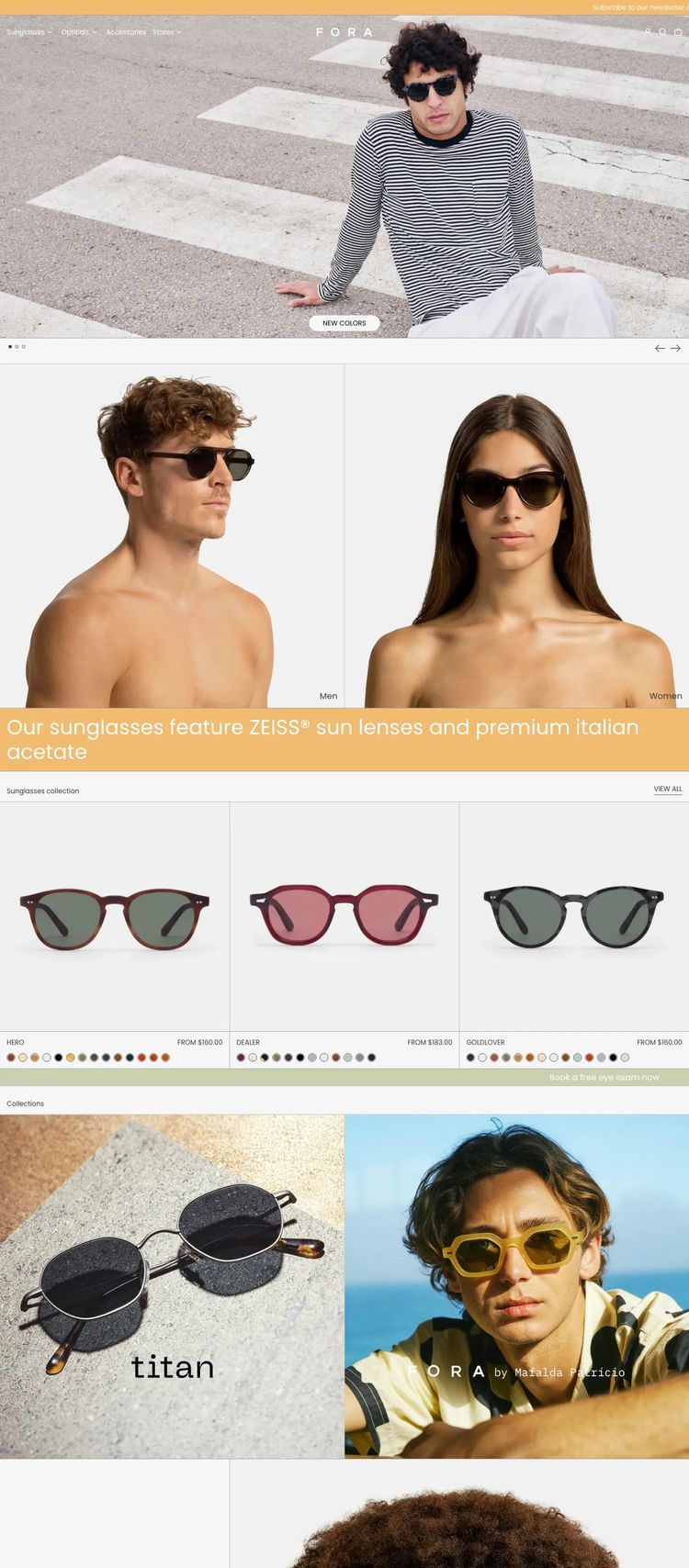 Screenshot 2 of FORA (Example Shopify Eyewear Website)
