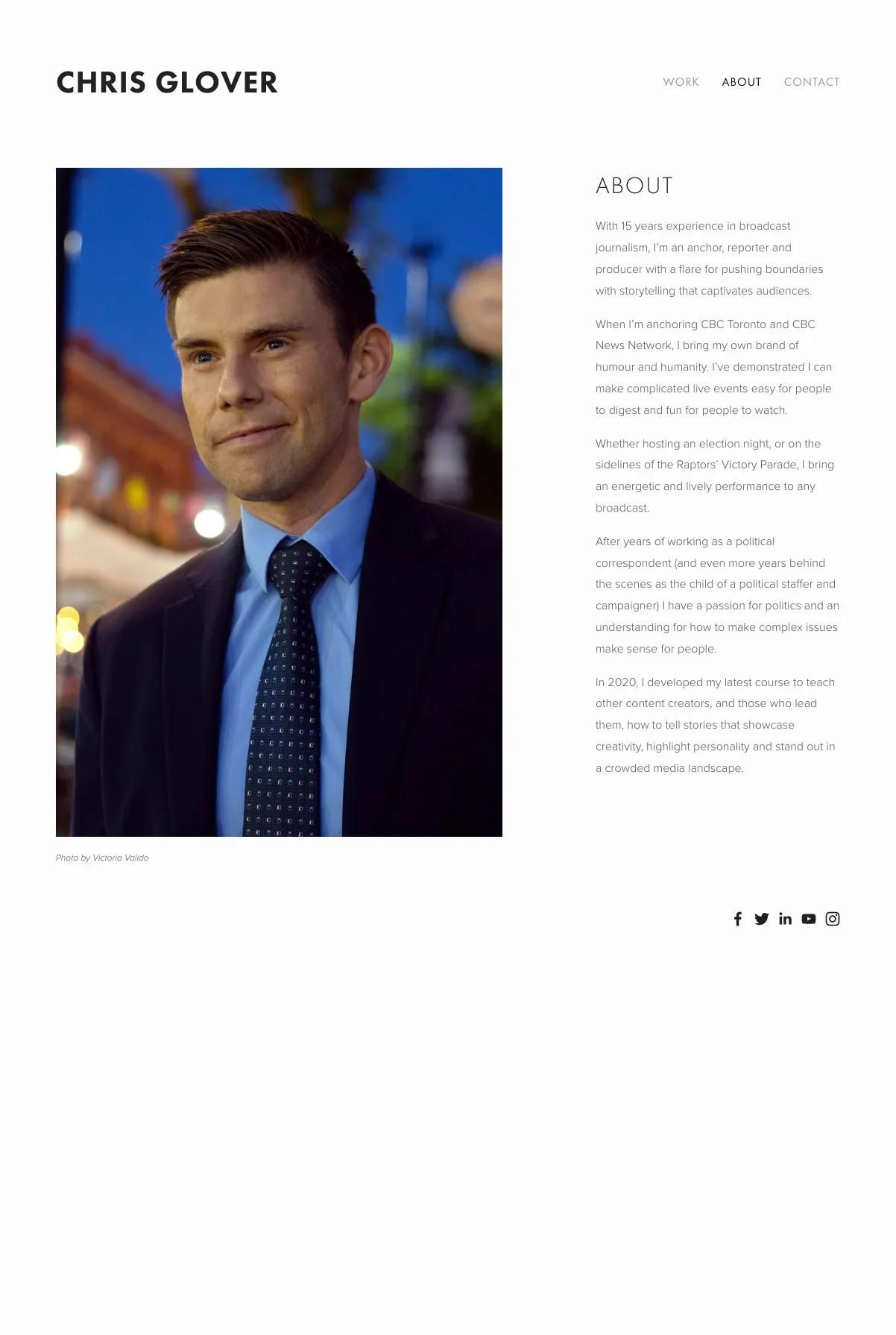 Screenshot 2 of Chris Glover (Example Squarespace Journalist Website)
