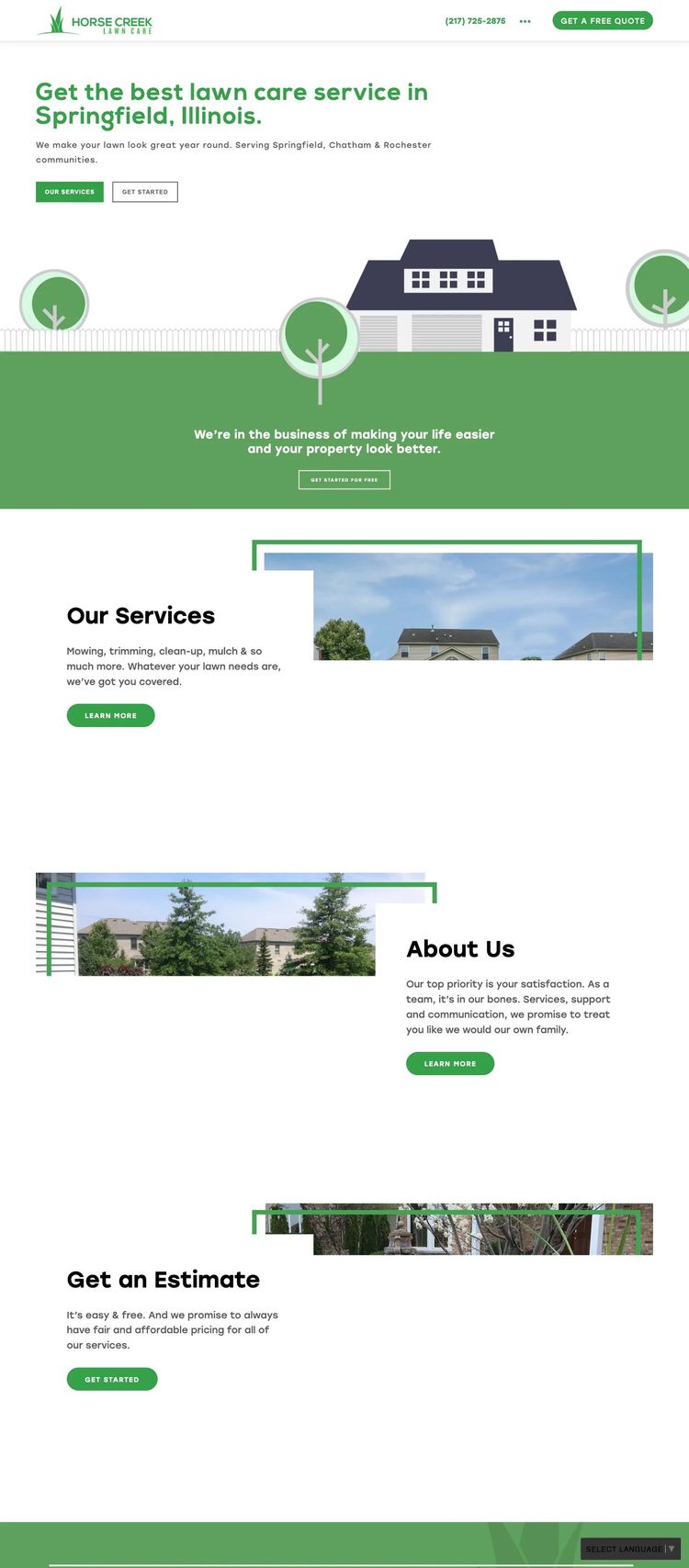 Screenshot 1 of Horse Creek Lawn Care (Example Squarespace Lawn Care Website)