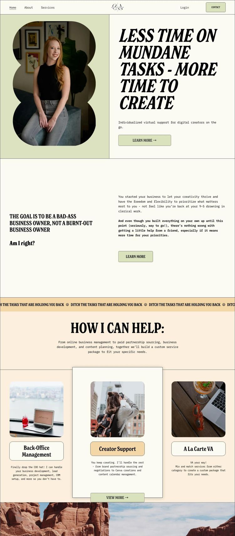 Screenshot 2 of Courtney Adrian VA (Example Squarespace Virtual Assistant Website)