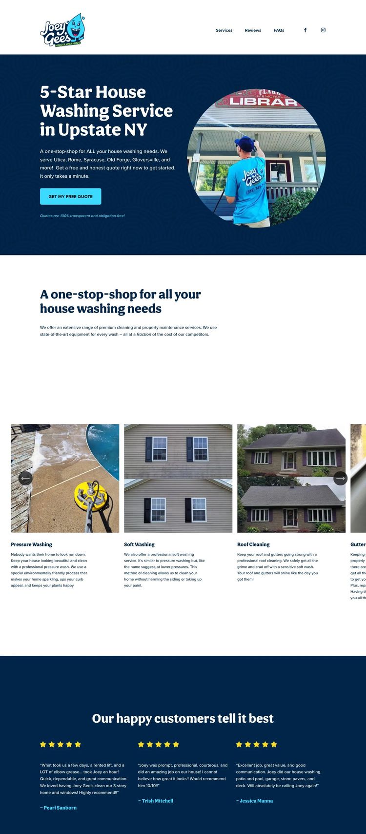 Screenshot 1 of Joey Gees (Example Squarespace Cleaning Services Website)