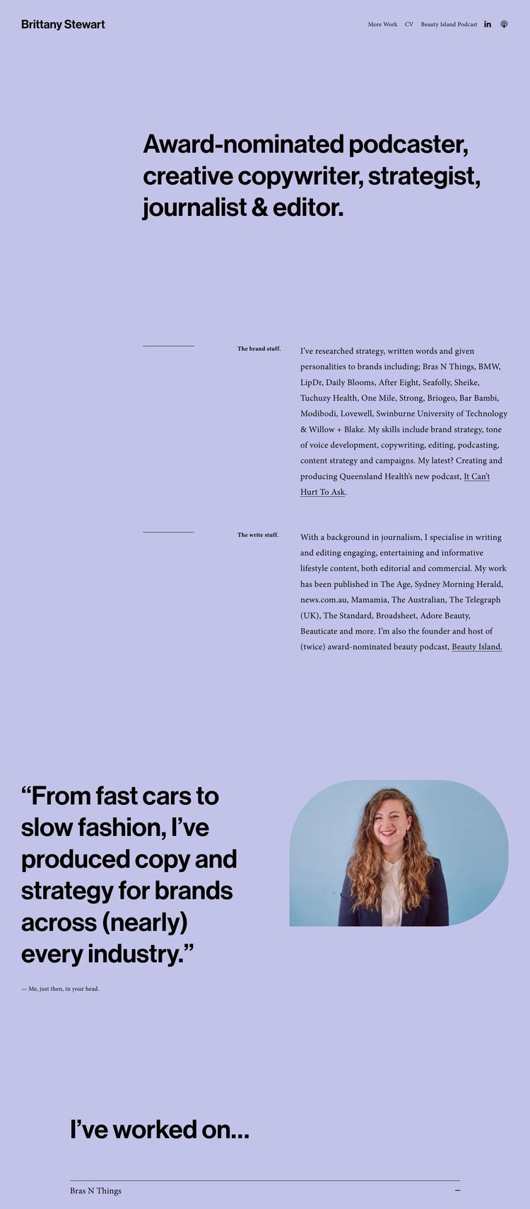 Screenshot 1 of Brittany Stewart (Example Squarespace Journalist Website)