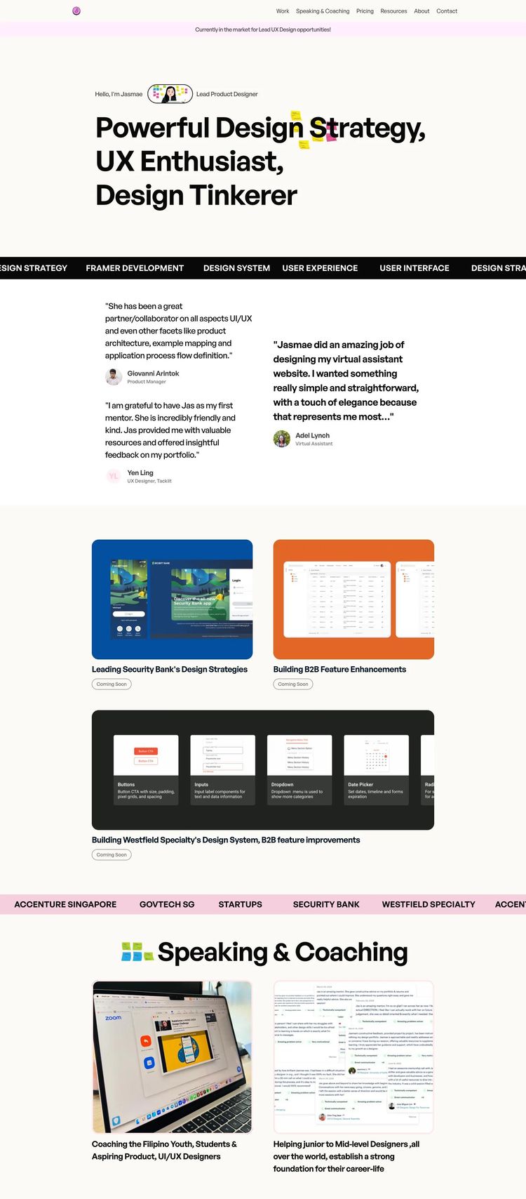 Screenshot 2 of Jasmae Design (Example Framer Design Agency/Studio Website)