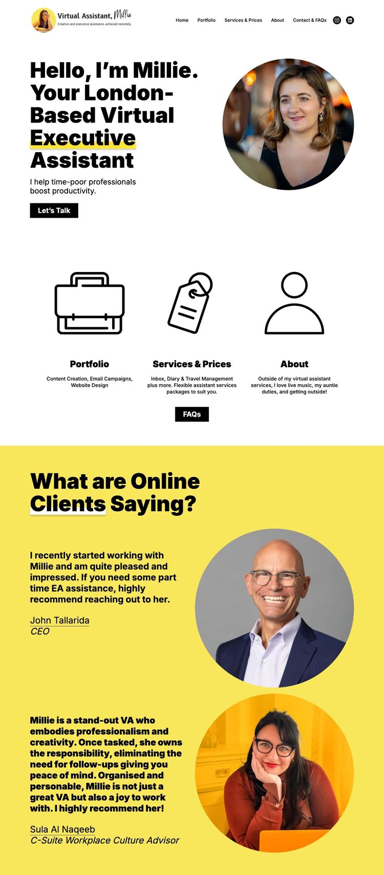 Screenshot 2 of Millie (Example WordPress Virtual Assistant Website)