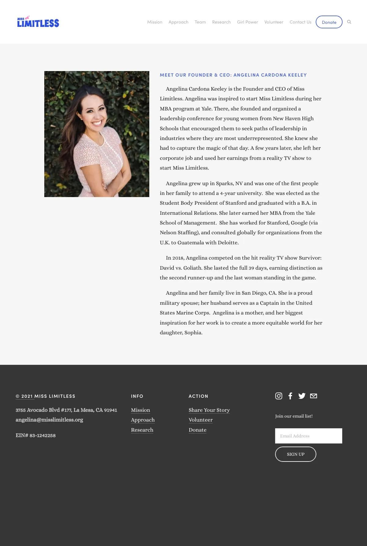 Screenshot 3 of Miss Limitless (Example Squarespace Nonprofit Website)