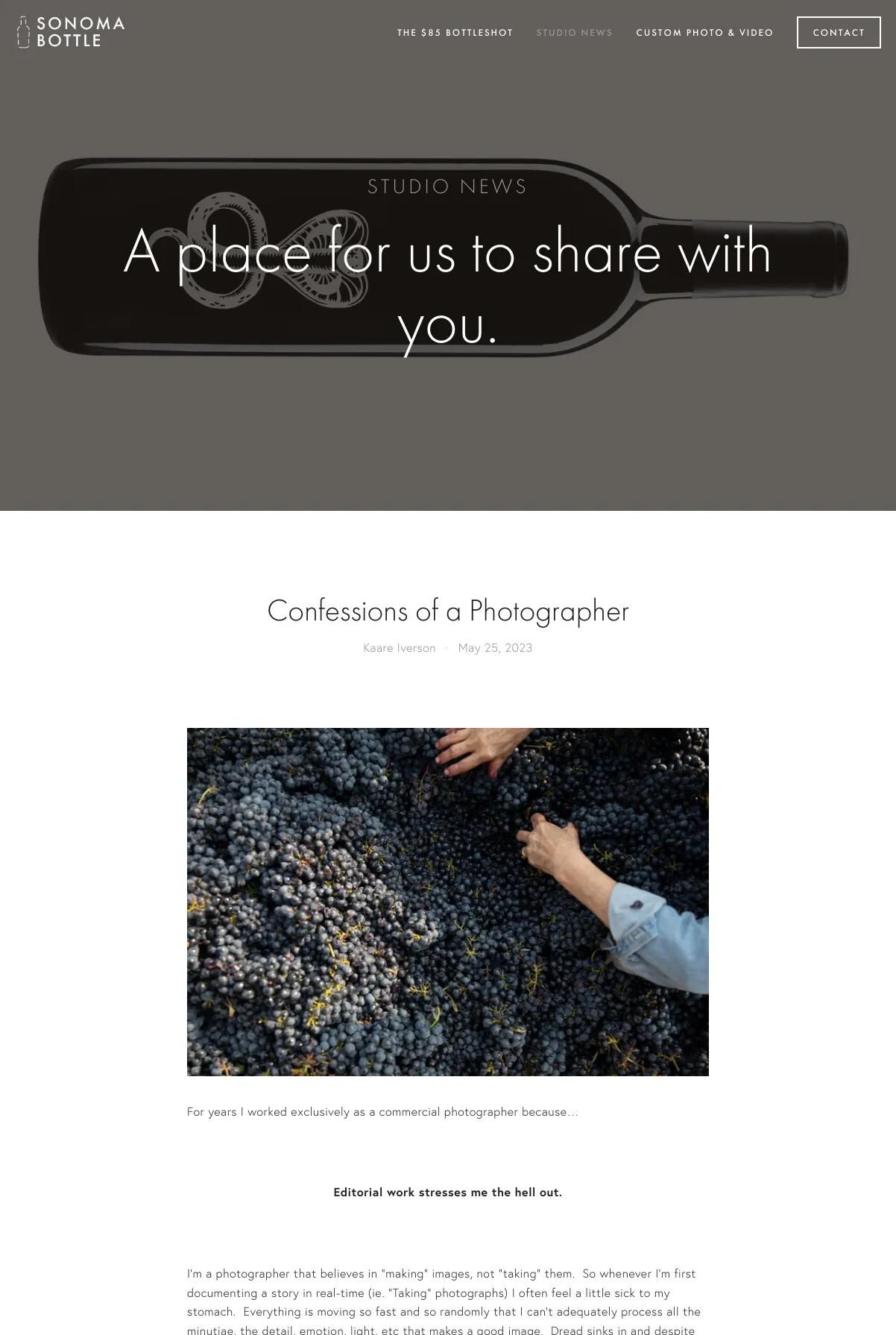 Screenshot 2 of Sonoma Bottle (Example Squarespace Photography Website)