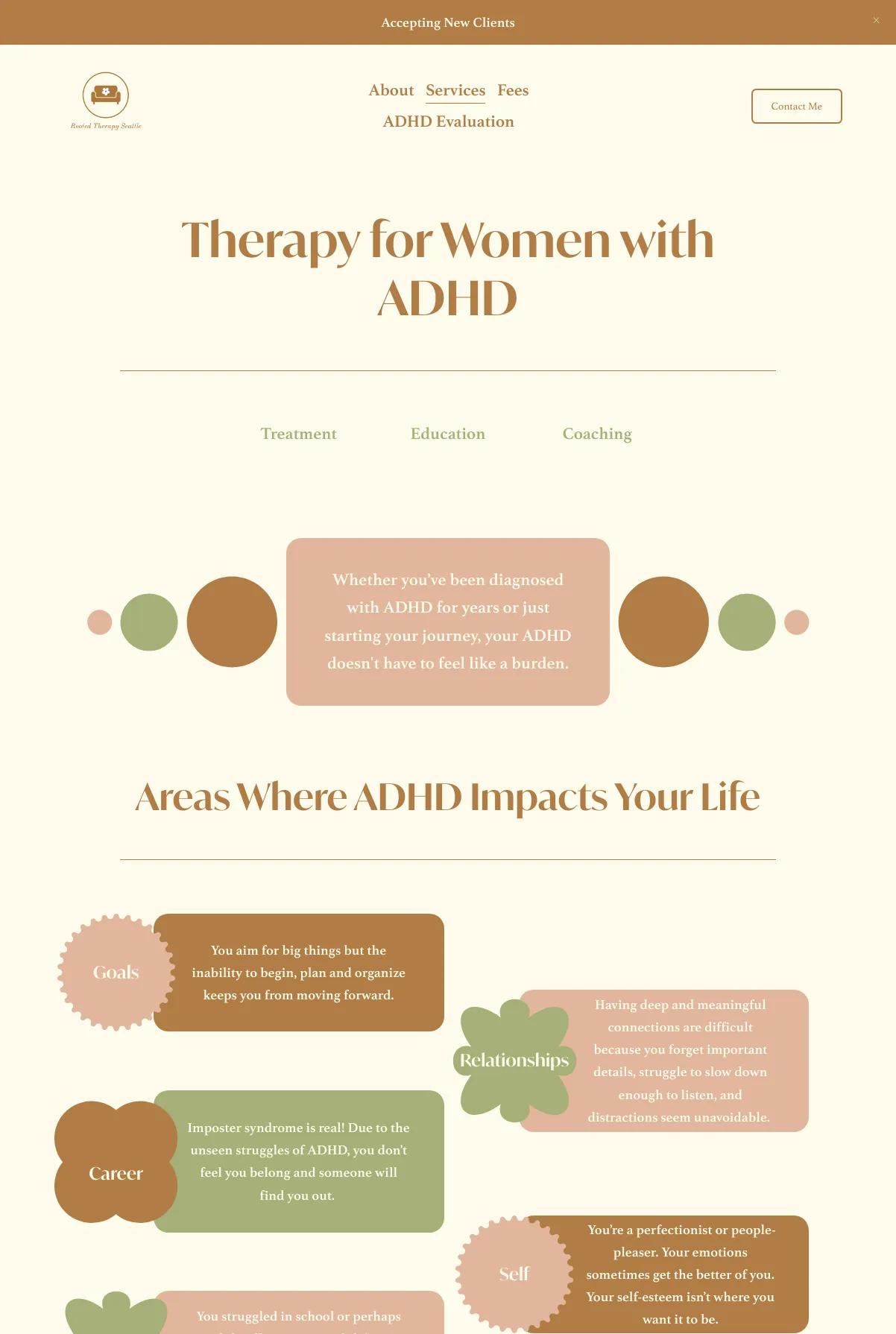 Screenshot 2 of Rooted Therapy Seattle (Example Squarespace Therapist Website)