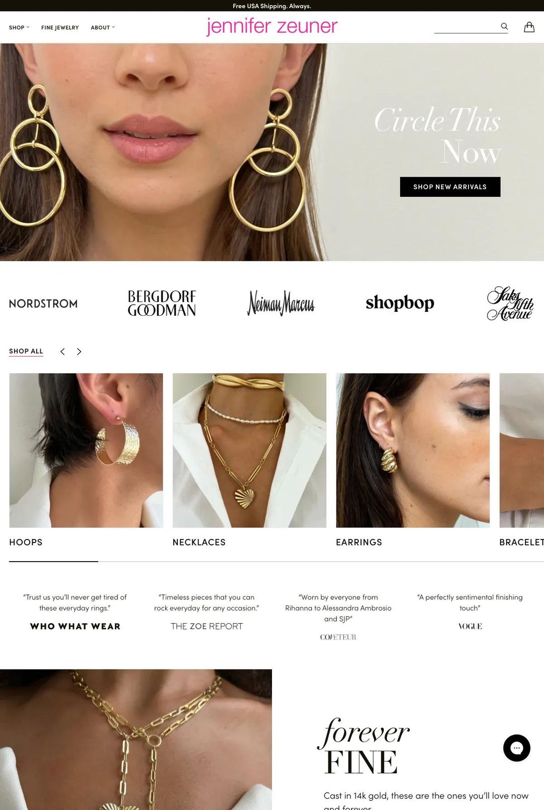 Screenshot 1 of Jennifer Zeuner (Example Shopify Jewelry Website)