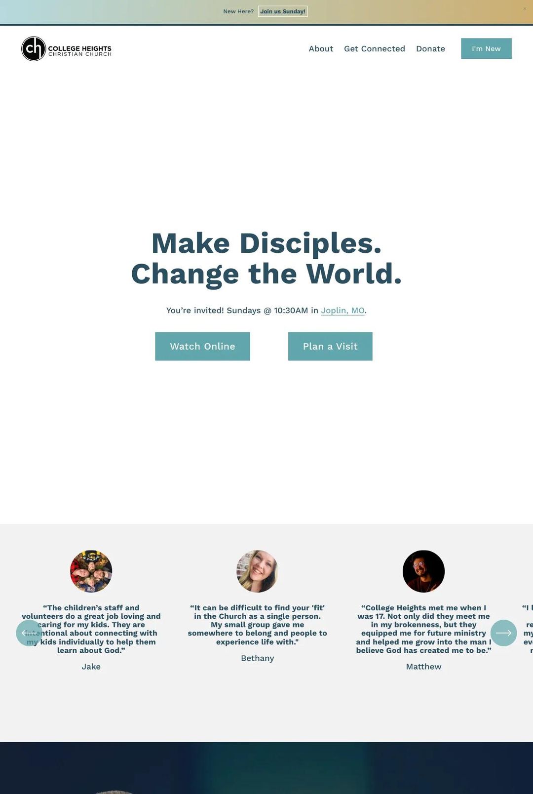 Screenshot 1 of College Heights Christian Church (Example Squarespace Church Website)