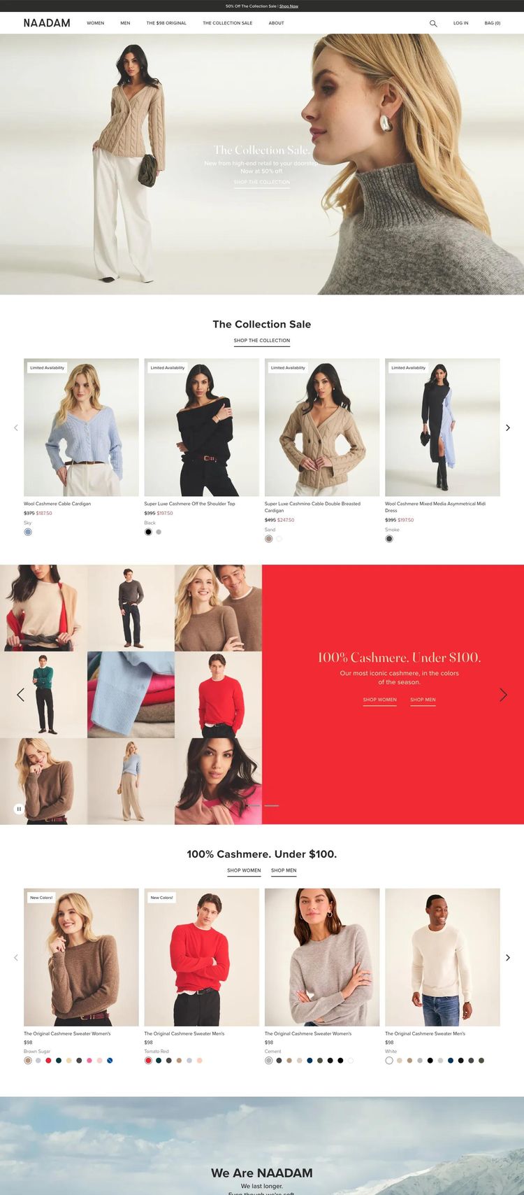 Screenshot 1 of NAADAM (Example Shopify Clothing/Fashion Website)
