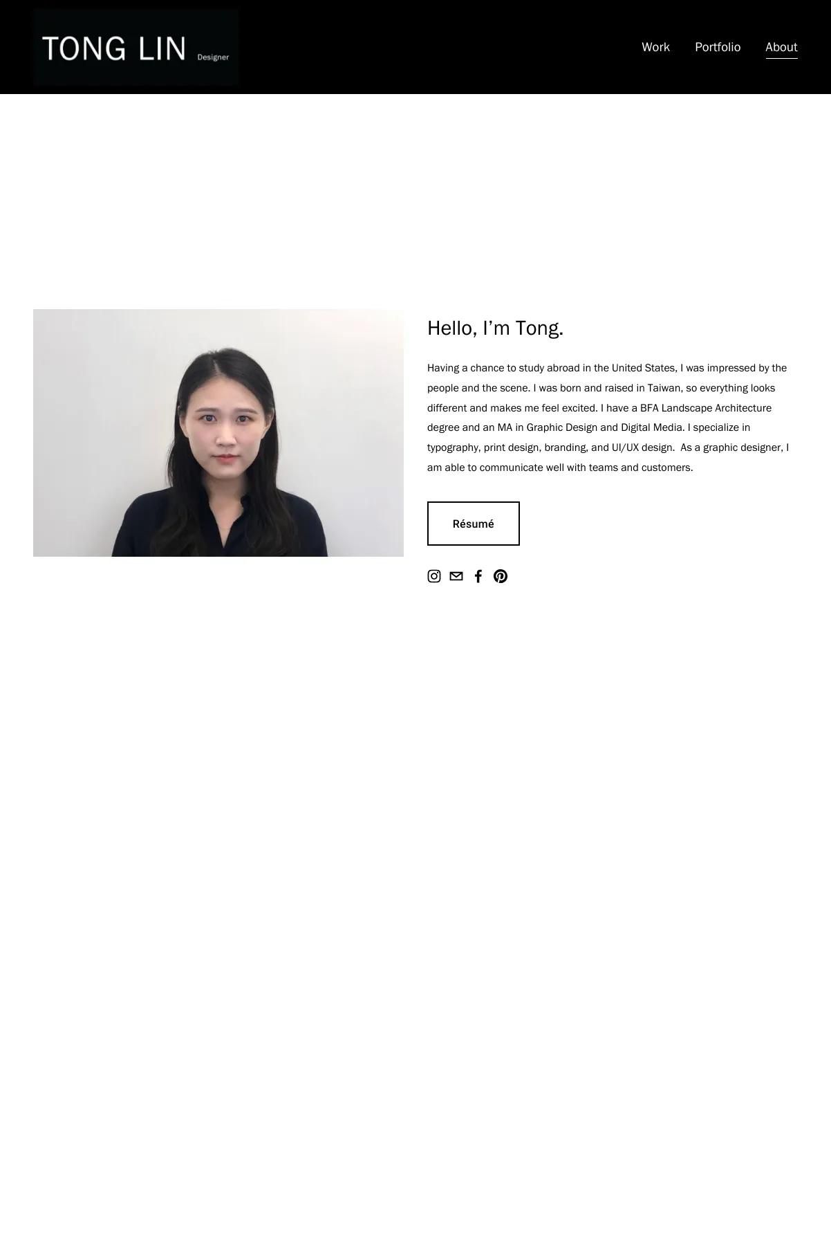 Screenshot 3 of Tong Lin (Example Squarespace Portfolio Website)