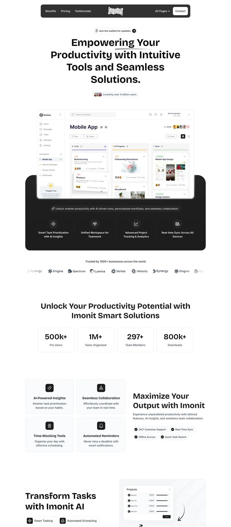 Screenshot 2 of Imonit (Example Framer Productivity and Collaboration Website)