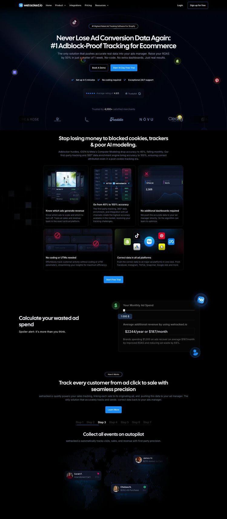 Screenshot 2 of WeTracked (Example Webflow Software Development Website)