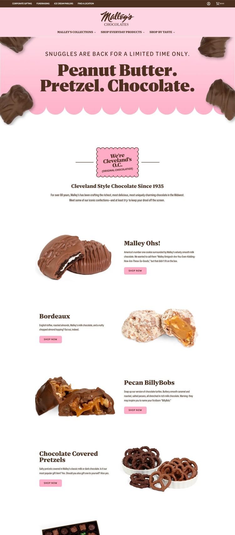 Screenshot 2 of Malley's Chocolates (Example Shopify Ecommerce (General) Website)