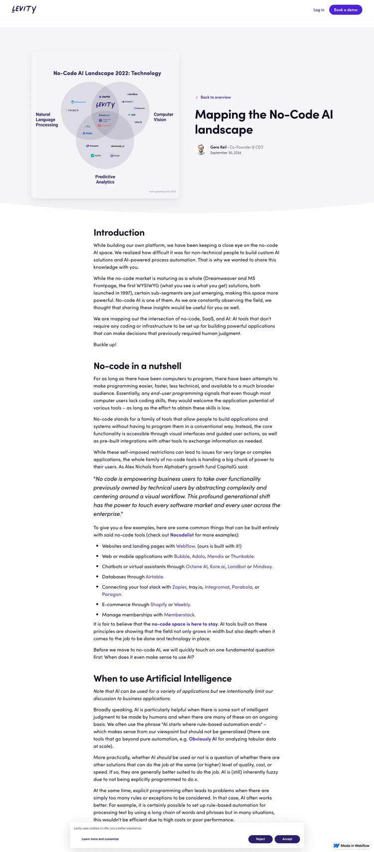 Screenshot 1 of Levity AI (Example Webflow Blog Website)