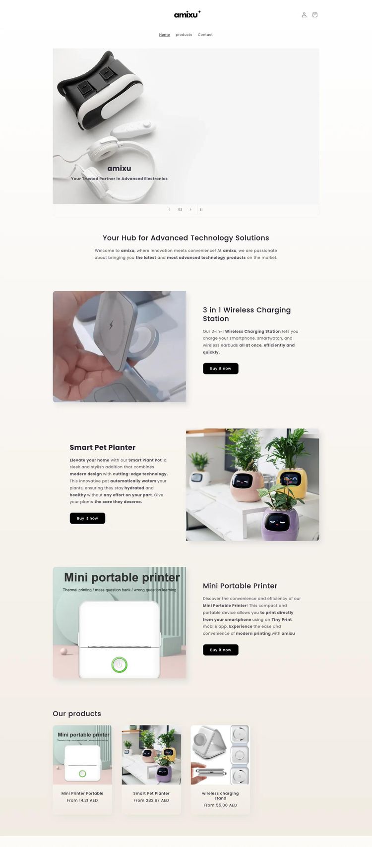 Screenshot 2 of amixu (Example Shopify Hardware and Technology Website)