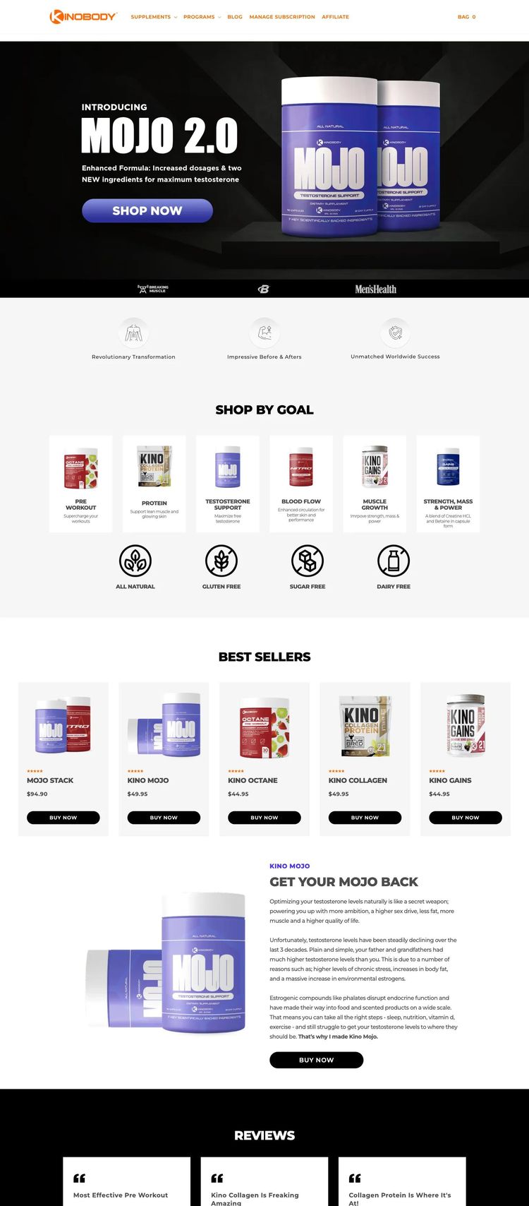 Screenshot 2 of Kinobody (Example Shopify Fitness Website)