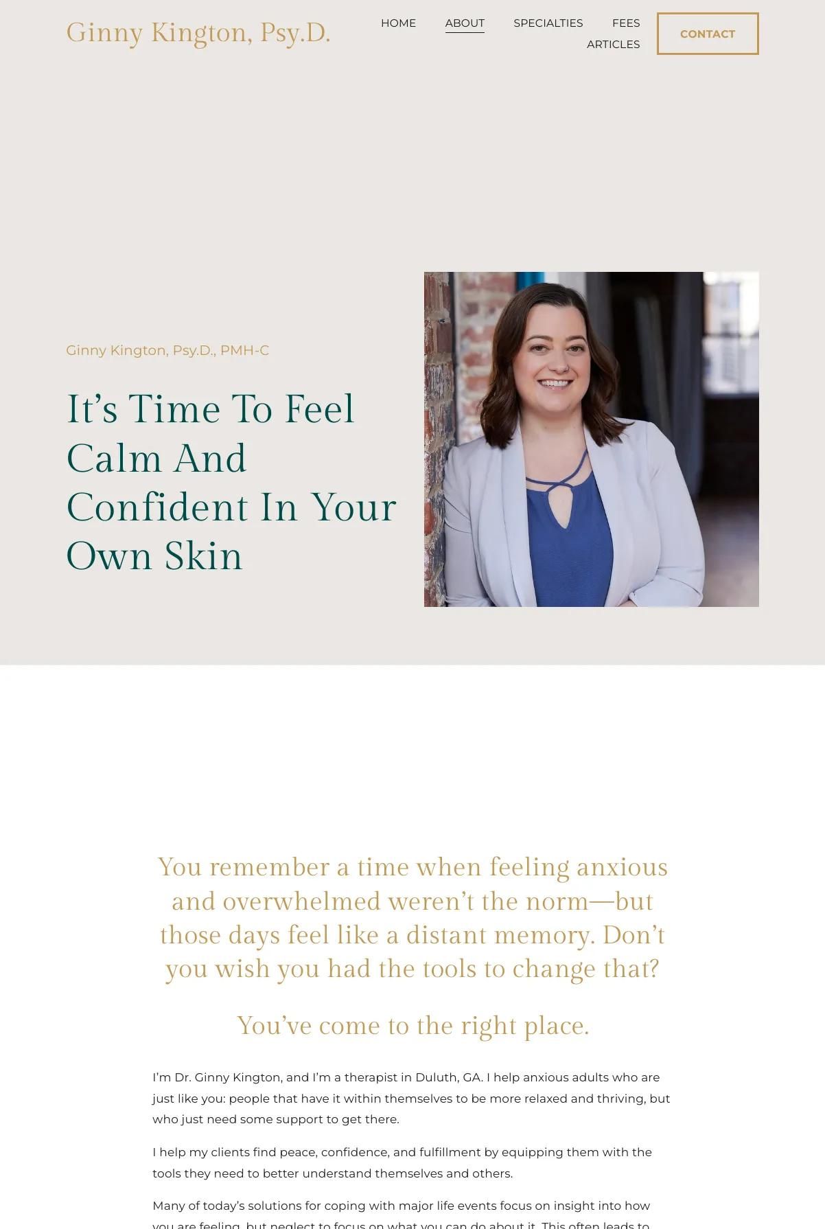 Screenshot 2 of Ginny Kington, Psy.D. (Example Squarespace Therapist Website)