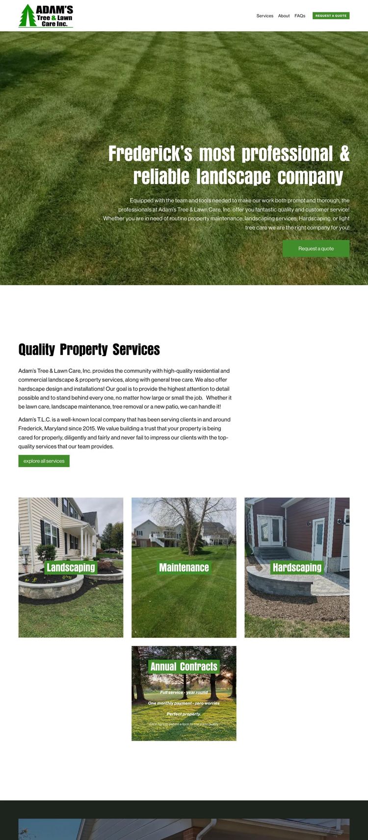 Screenshot 1 of Adam's Tree & Lawn Care (Example Squarespace Lawn Care Website)