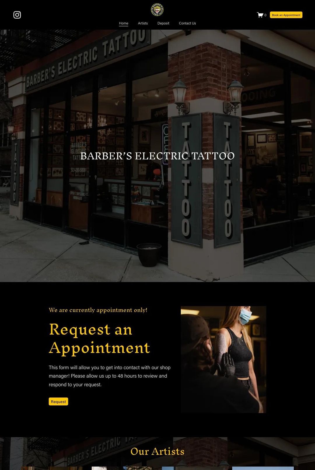 Screenshot 1 of Barber's Electric Tattoo (Example Squarespace Tattoo Website)