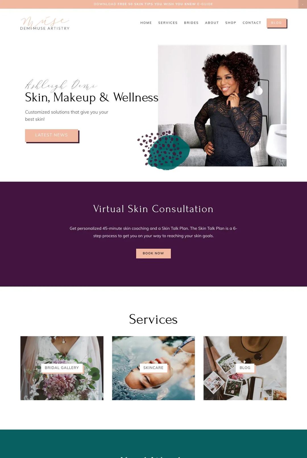 Screenshot 1 of Demi Muse Artistry (Example Squarespace Esthetician Website)