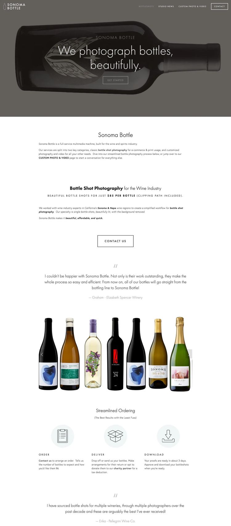 Screenshot 1 of Sonoma Bottle (Example Squarespace Photography Website)