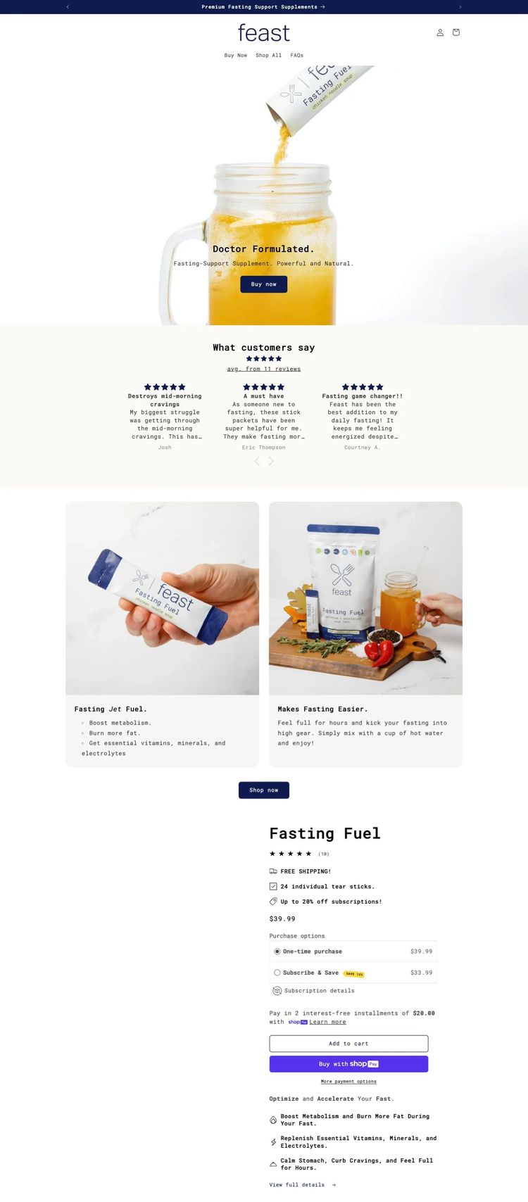 Screenshot 2 of Feast (Example Shopify Supplements Website)