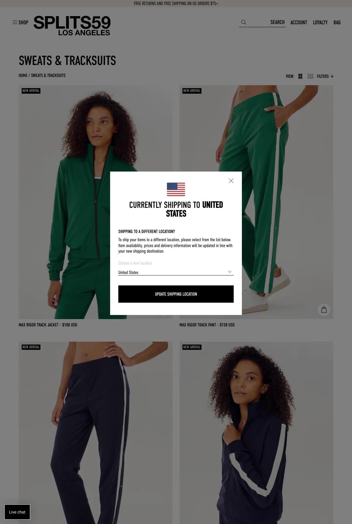Screenshot 2 of Splits59 (Example Shopify Clothing Website)