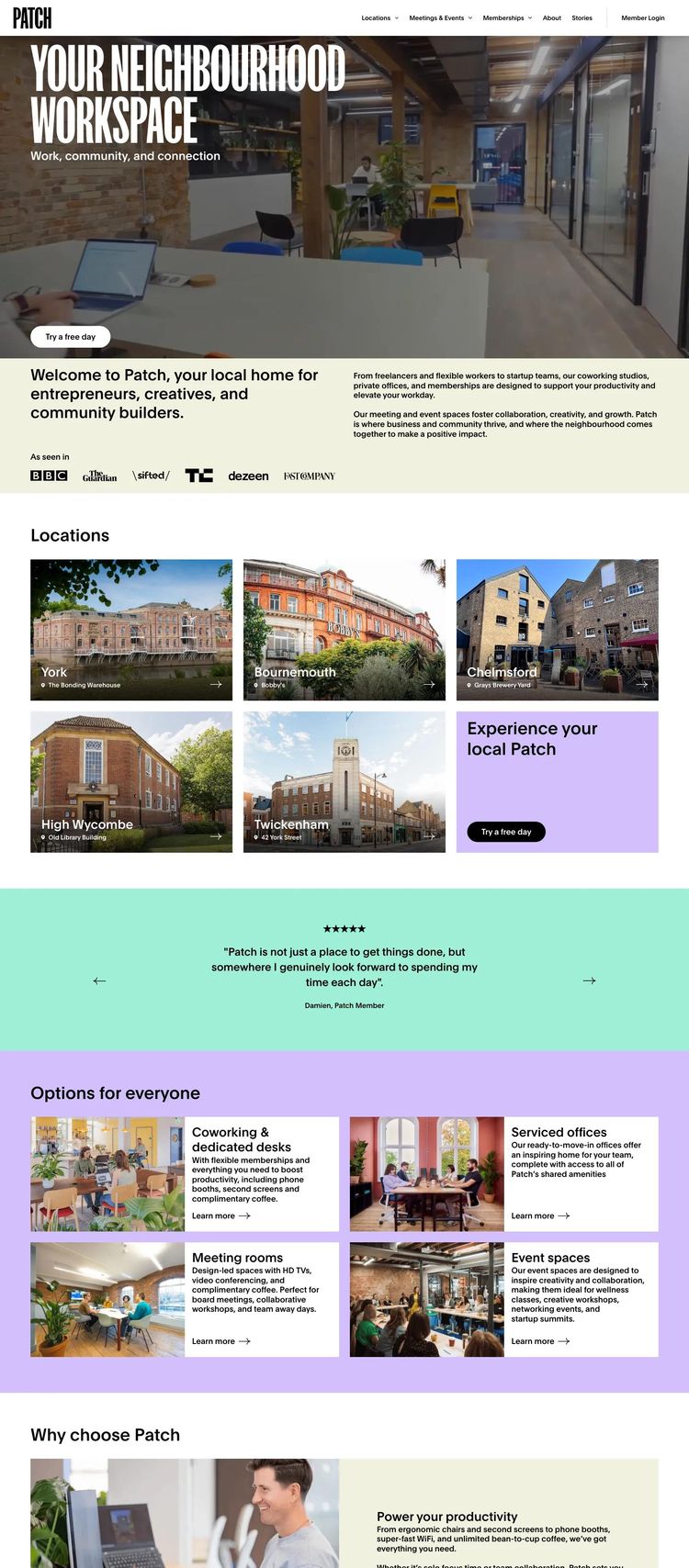 Screenshot 2 of Patch (Example Webflow Coworking Space Website)