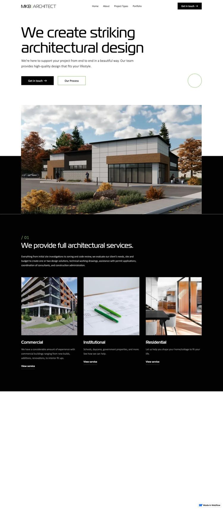 Screenshot 2 of MKB Architect (Example Webflow Architect Website)