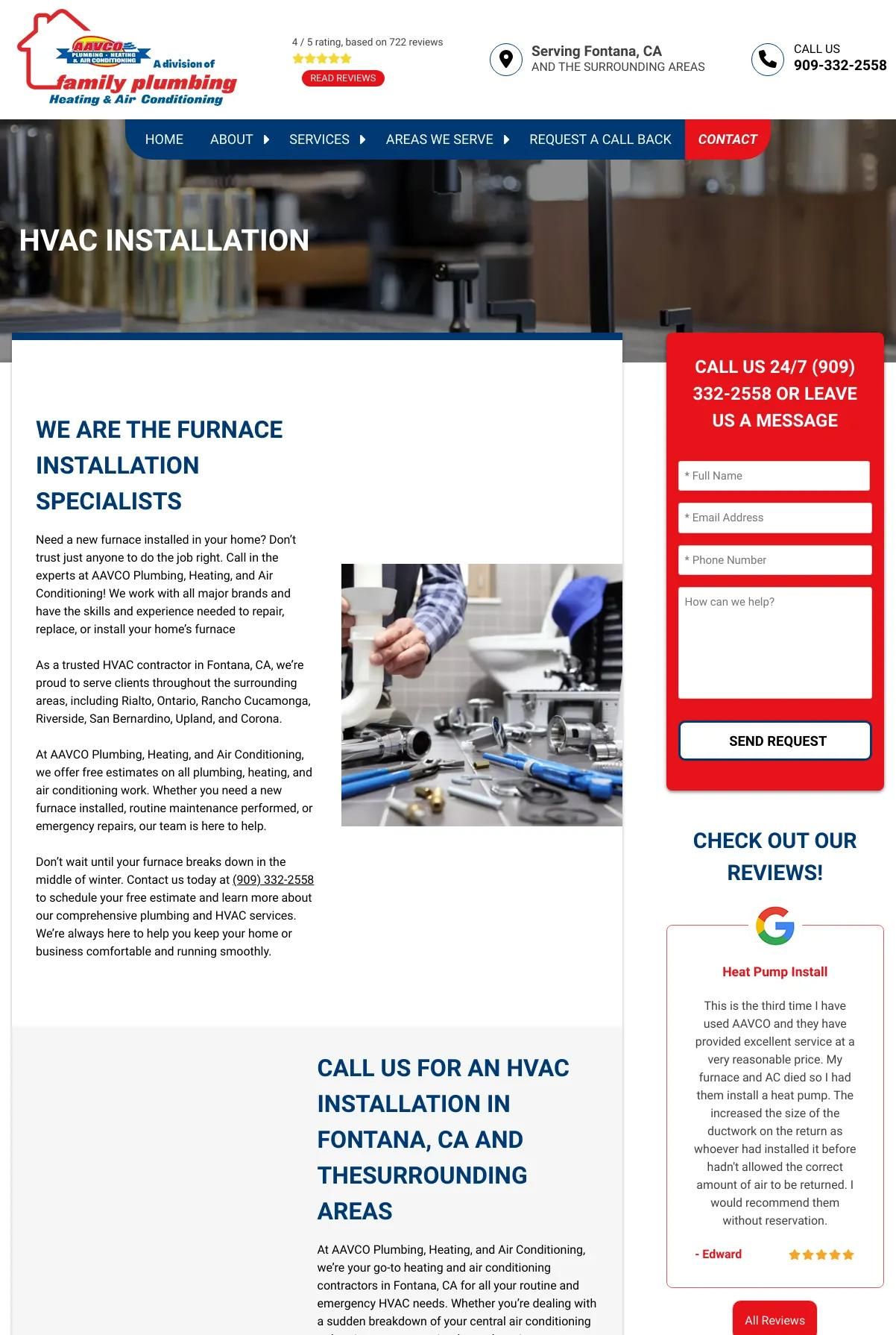 Screenshot 2 of AAVCO Plumbing, Heating, Air Conditioning (Example Duda HVAC Website)