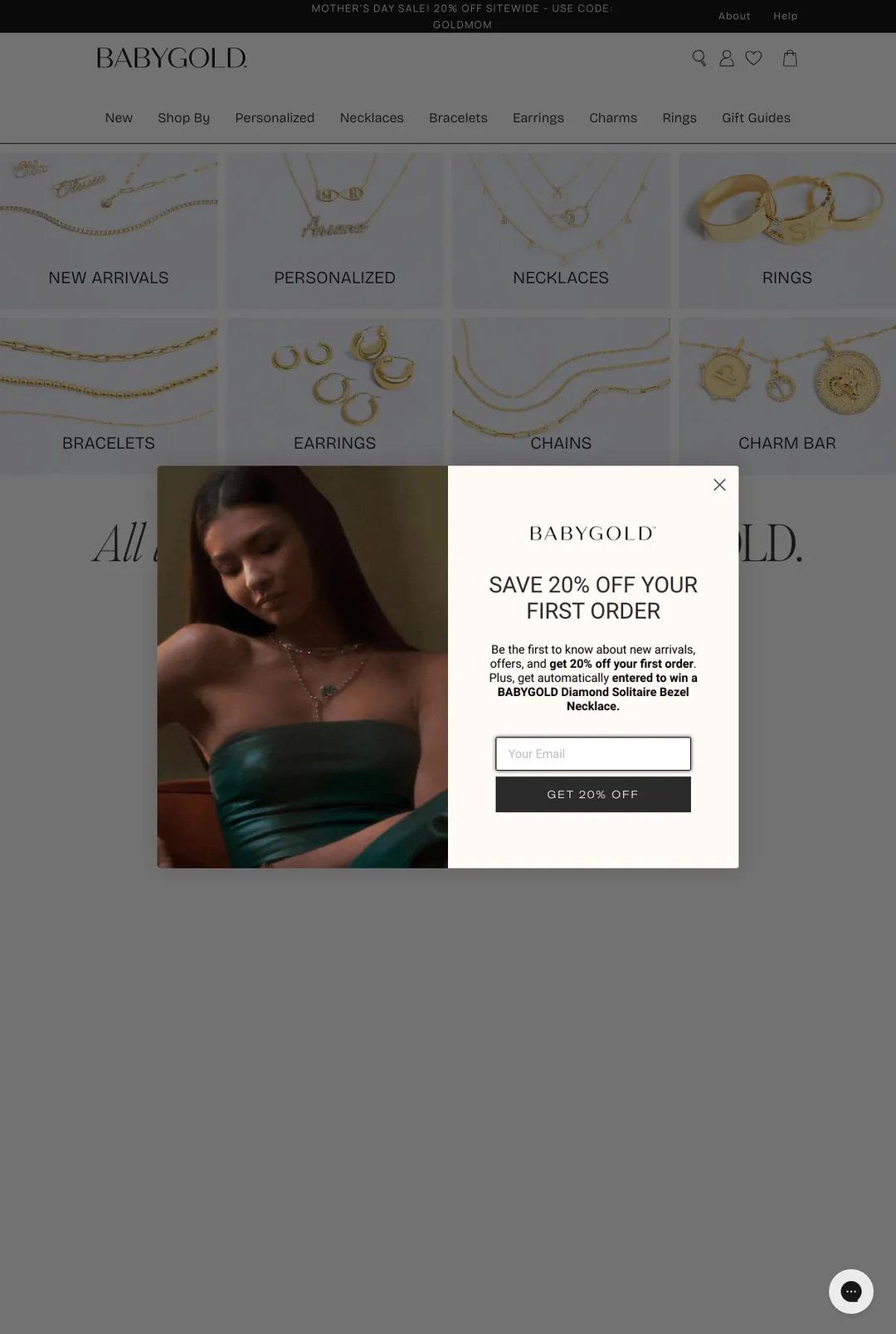 Screenshot 1 of Baby Gold (Example Shopify Jewelry Website)