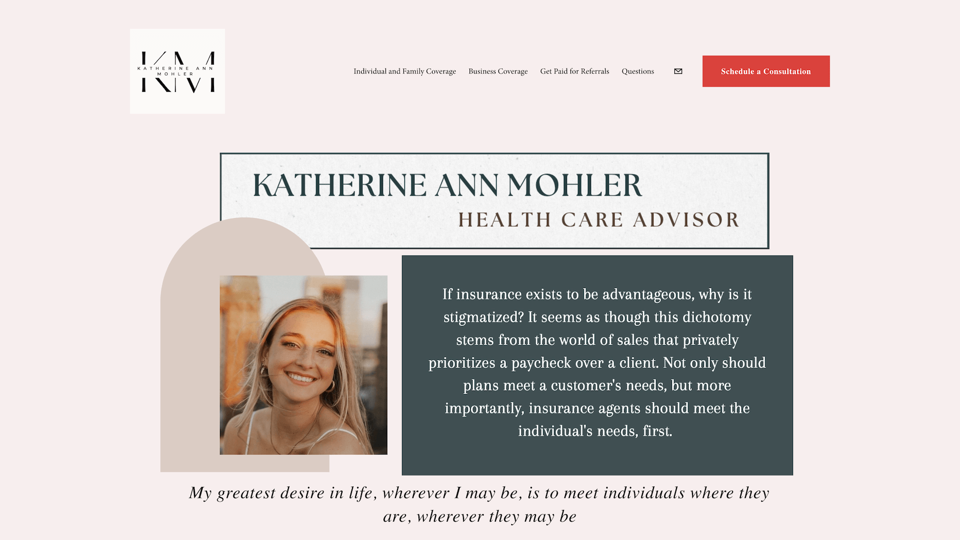 Screenshot of the Katherine Ann Mohler website