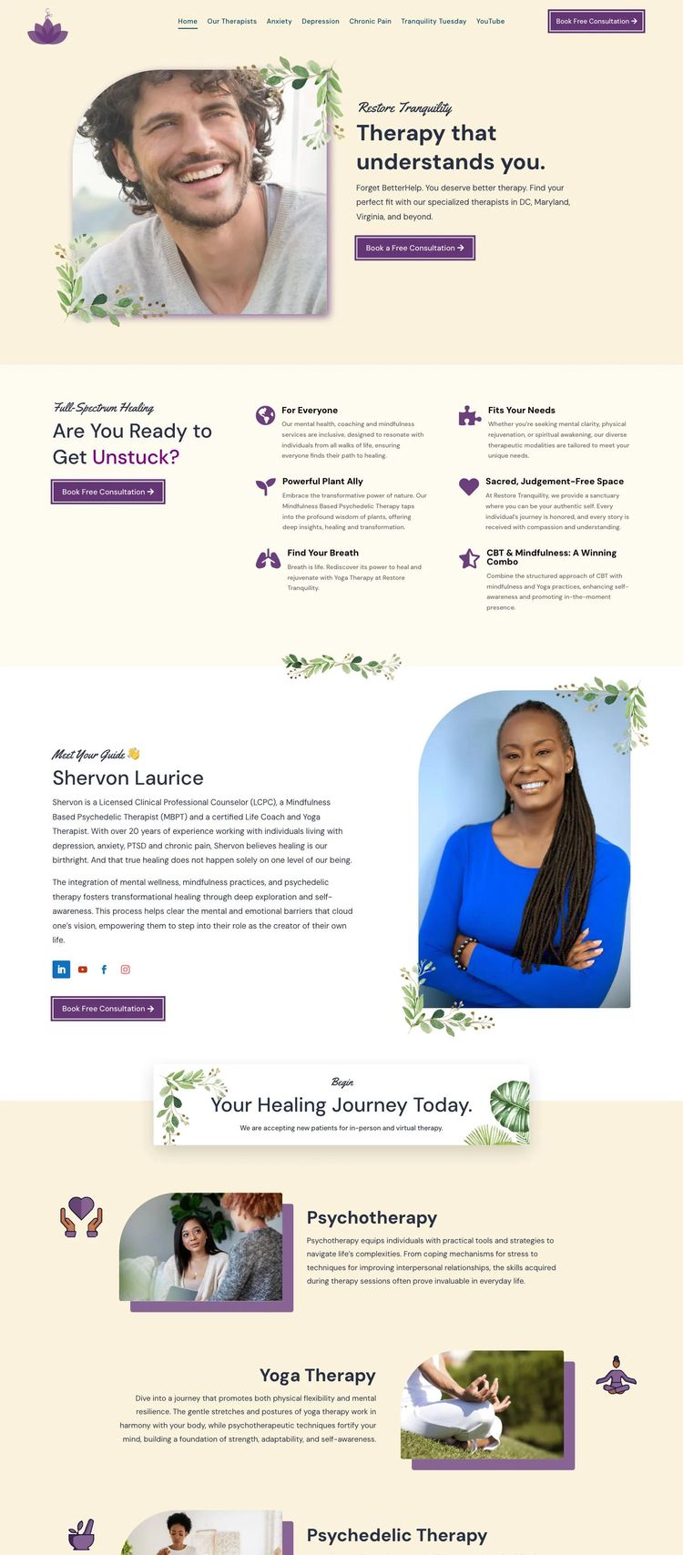 Screenshot 2 of Restore Tranquility (Example WordPress Health and Wellness Website)