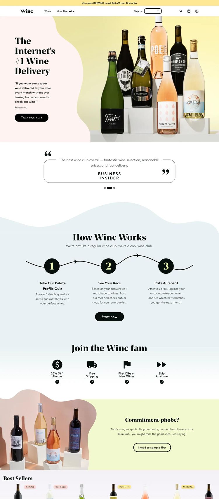 Screenshot 1 of Winc (Example Squarespace Brewery/Winery Website)