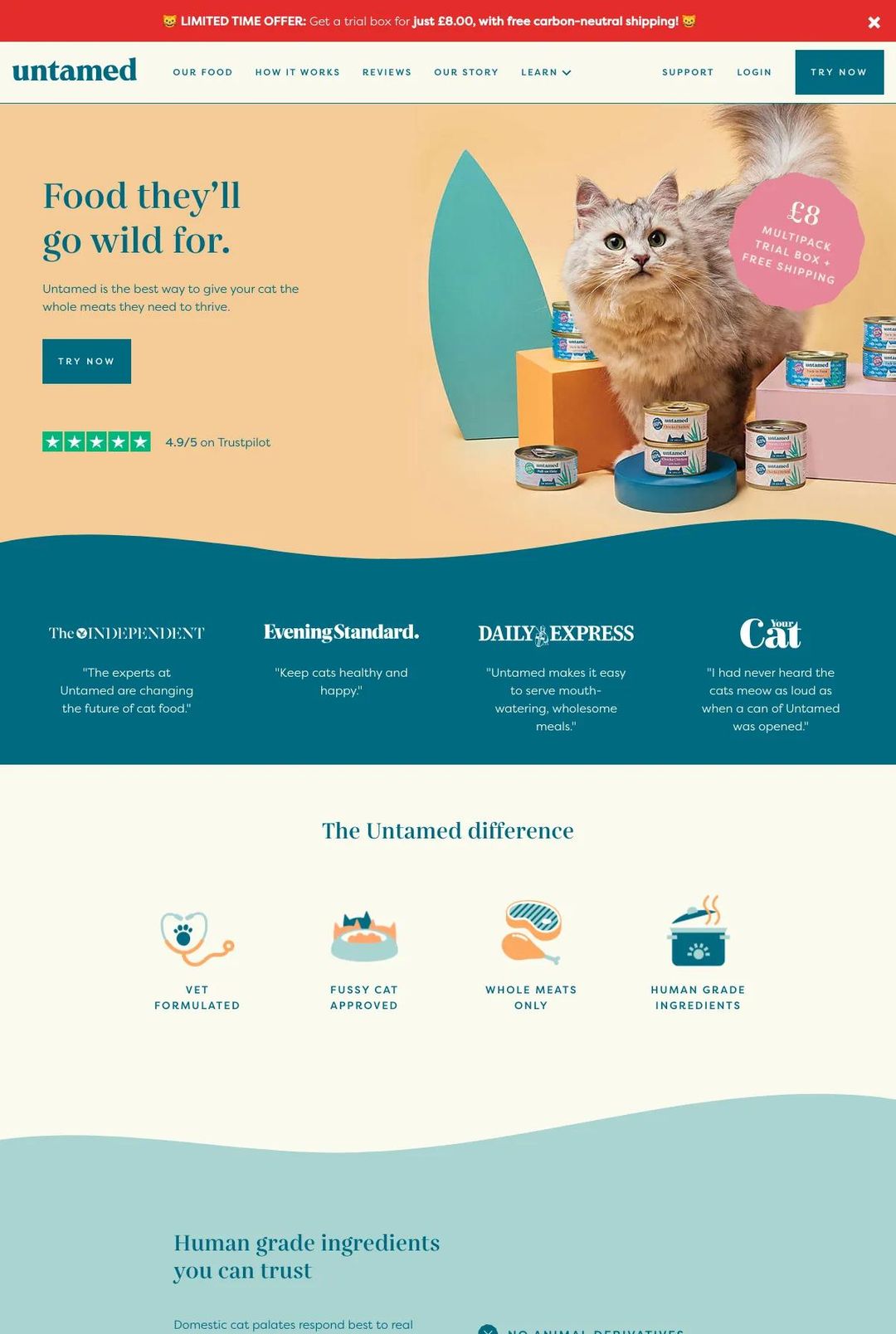 Screenshot 1 of Untamed Cat Food (Example Shopify Pet Website)