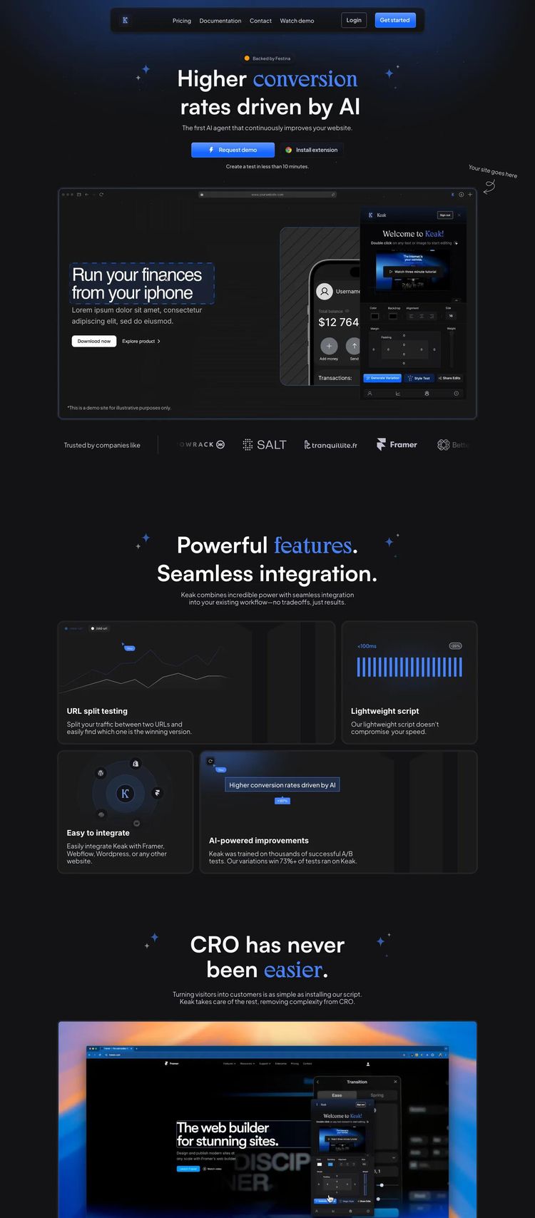 Screenshot 2 of Keak (Example Framer AI and Machine Learning Website)