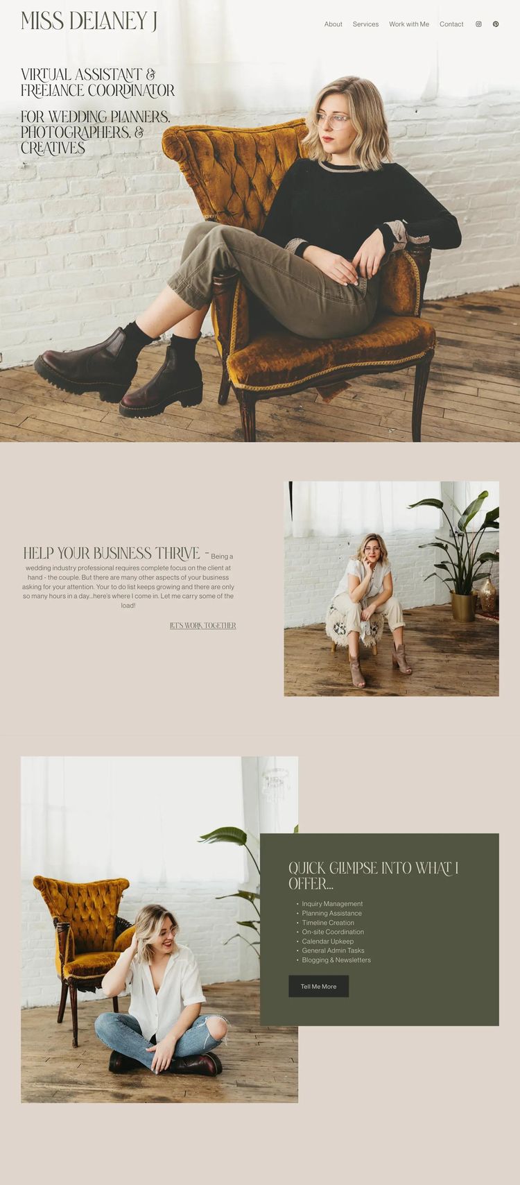Screenshot 1 of Miss Delaney J (Example Squarespace Virtual Assistant Website)