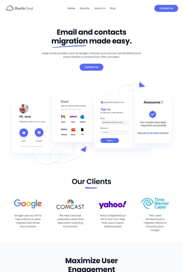 Screenshot 1 of ShuttleCloud Corp. (Example Strikingly Website)