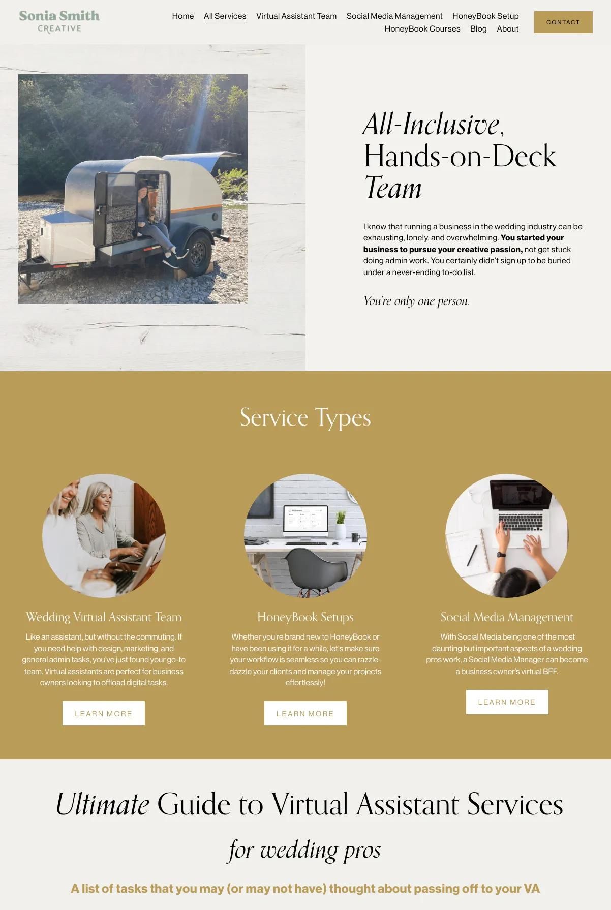Screenshot 2 of Sonia Smith Creative (Example Squarespace Virtual Assistant Website)